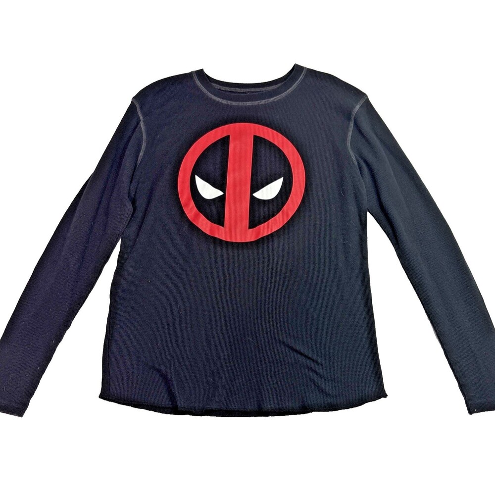 Marvel Men's Black Long Sleeve Deadpool Logo Thermal Size Medium